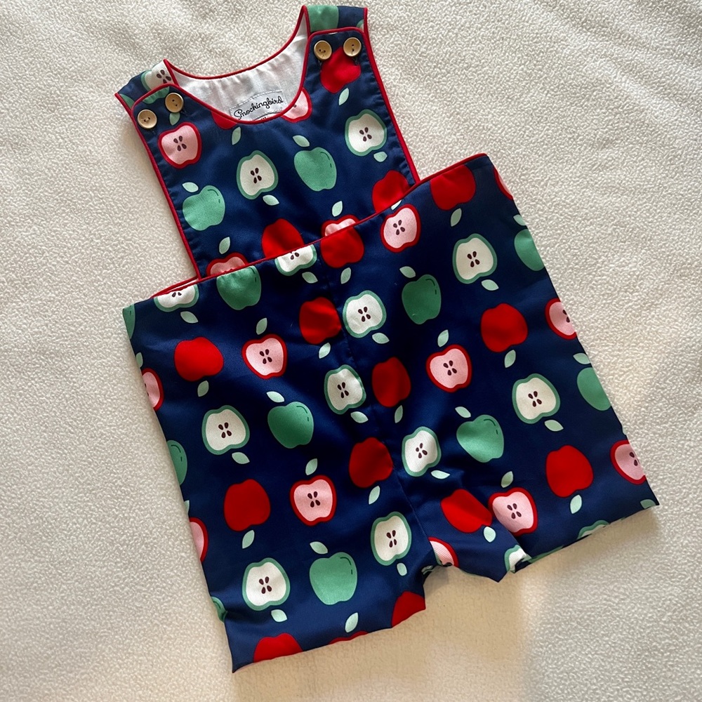 Navy Apple Print Kids One-Piece Romper